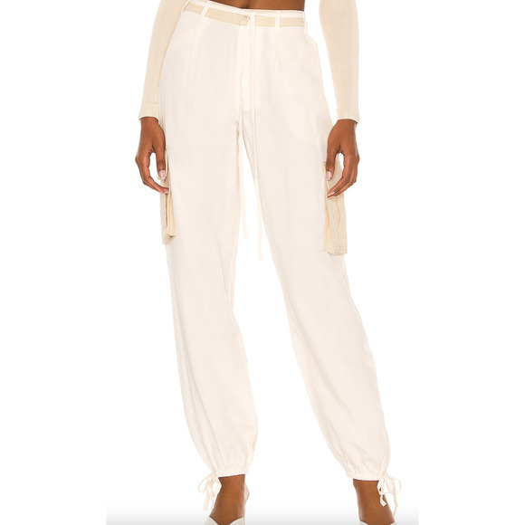 Academie White Cargo Pant MEDIUM Jogger Linen Revolve Baggy Designer $228 NEW - Picture 2 of 8